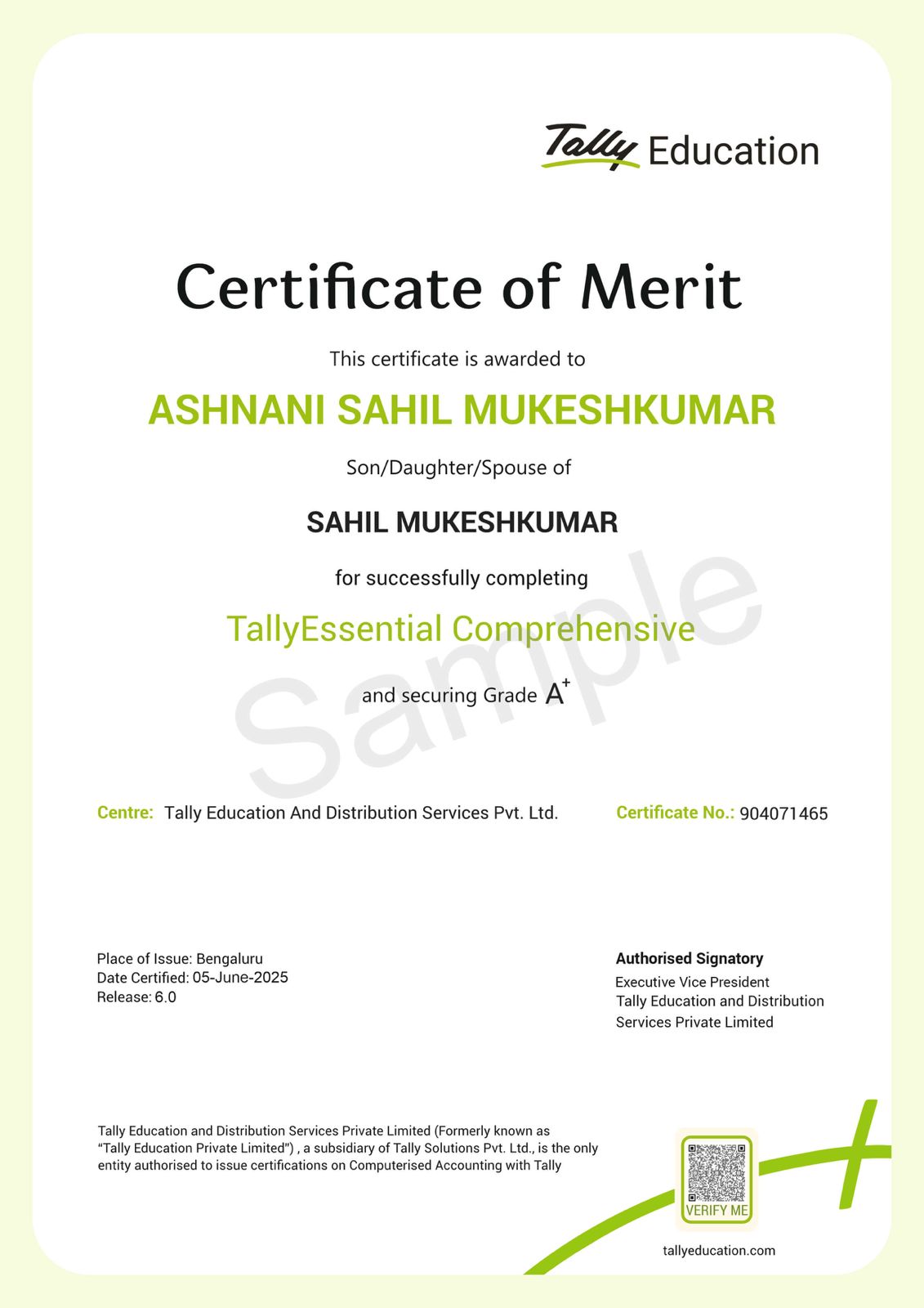 Certificate Preview
